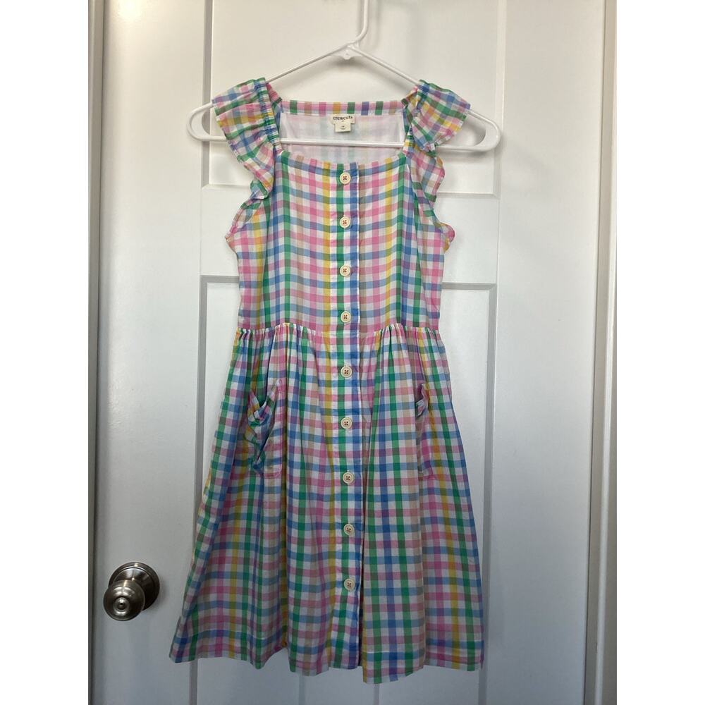 Crewcuts Factory Girls' Colorful Plaid Button‎ Front Dress Multicolor Size 10